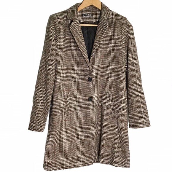 SheIn Brown Plaid Jacket Mid Length Blazer Small - Picture 1 of 10